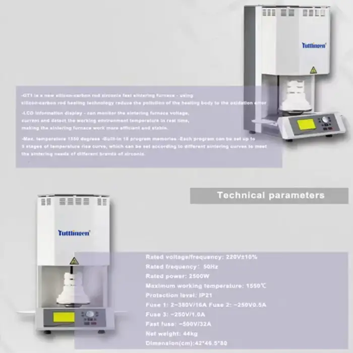 Fast sintering Furnace GT1 Dental Laboratory use 1550c High Temperature