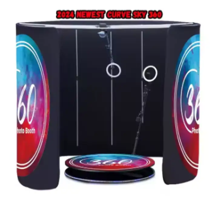 360 Degree Platform Spinner Business Photobooth Curve Overhead 360 Photo Booth Transparent Glass 360 Photo Booth 6 People