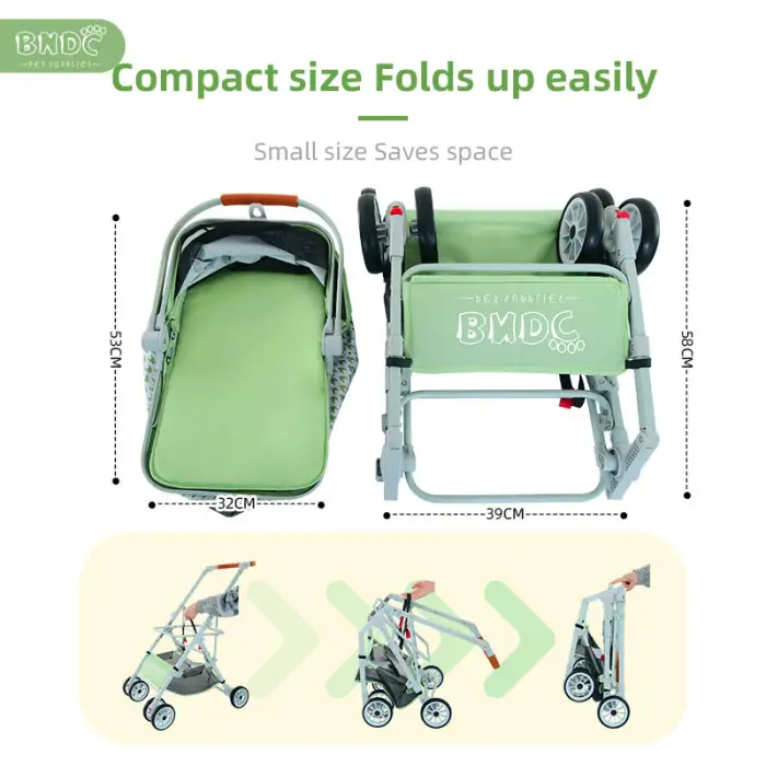 Luxury Pet Stroller with Shade Canopy and Storage Basket