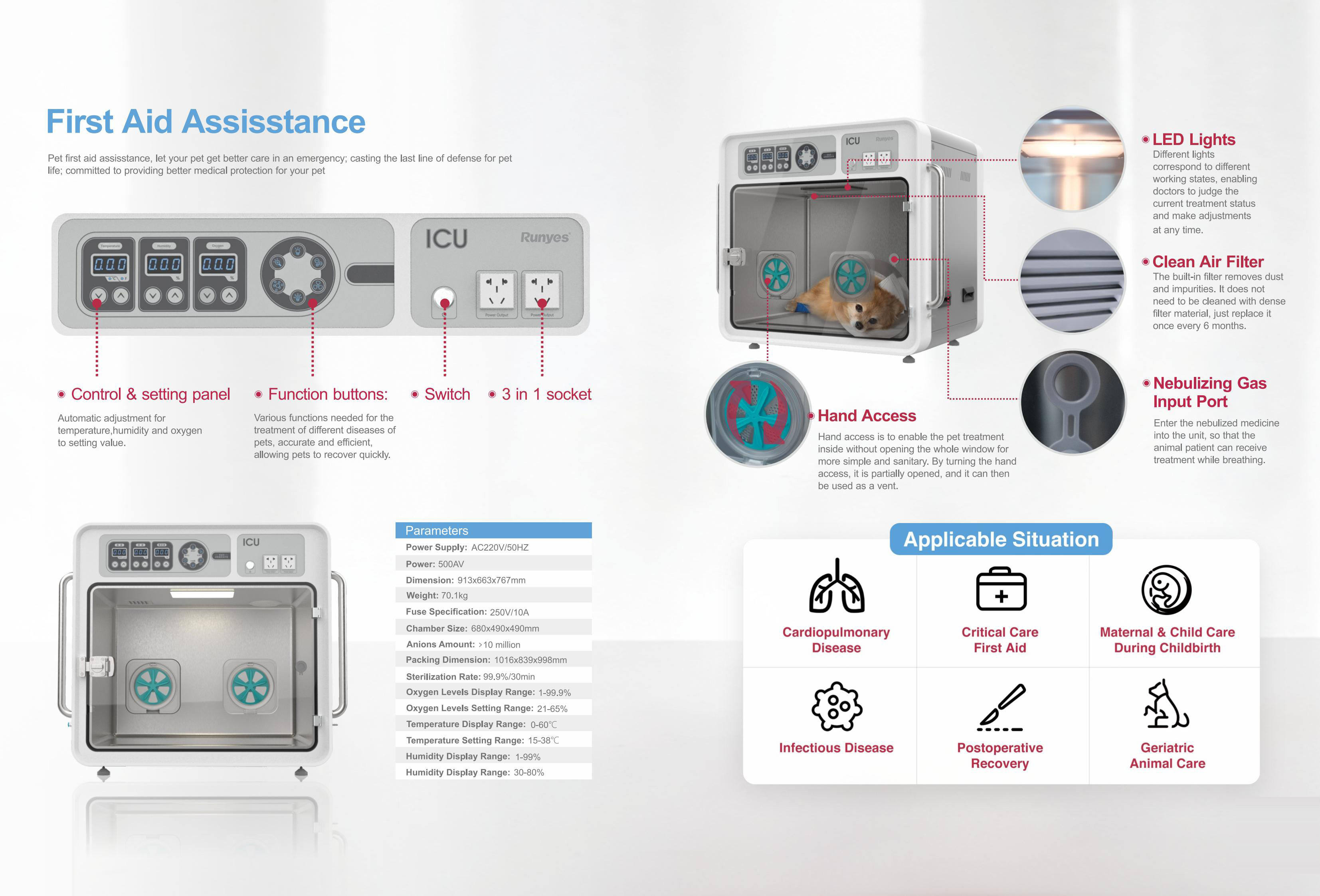 Veterinary ICU Pet Incubator Vet Intensive Care Unit for Pet Dog Puppy