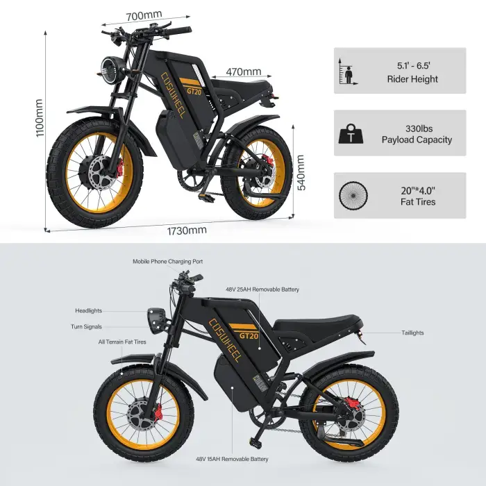 COSWHEEL GT20 PRO dual battery fatbike