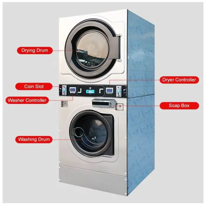 ALANNA 15KG Coin Operated Or Card Swiping Top Drying And Bottom Washing Industrial Washing Machine