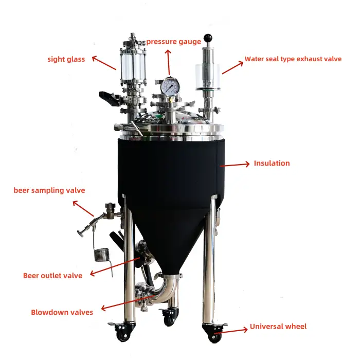 30L 55L 75L 105L Brewing Equipment Stainless Steel Wine Fermentation Barrel Conical Jacketed Fermentation Tank