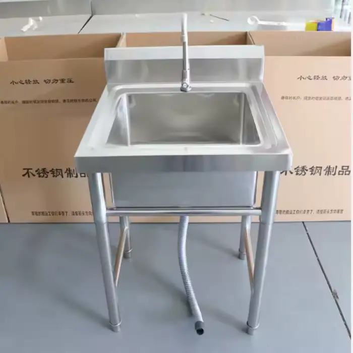 Stainless Steel Sink Commercial Kitchen Hand Wash Basin Bowl Sinks Freestanding Single Hole Commercial Handmade Sinks