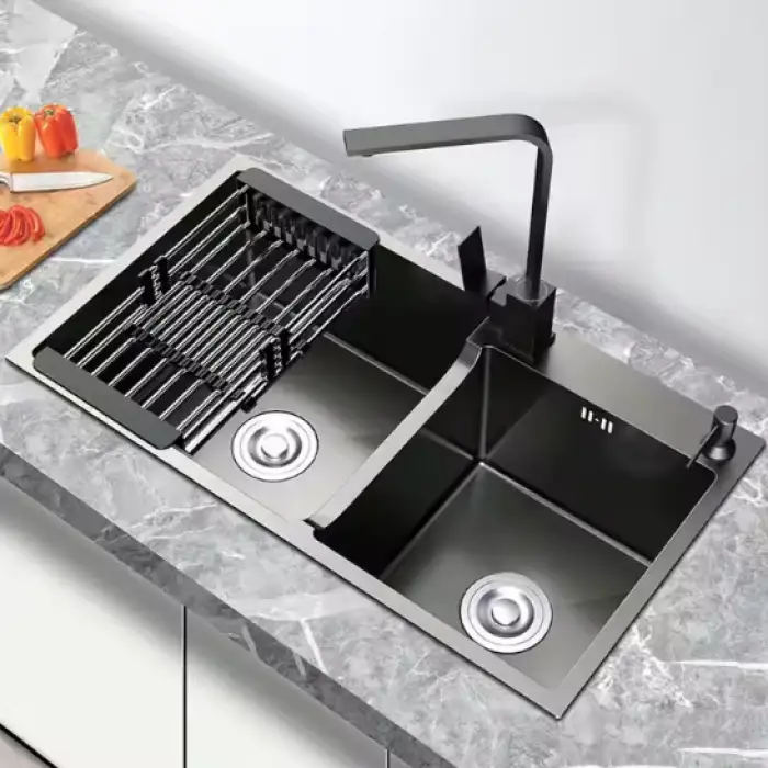 Handmade Stainless Steel Black Nano Sink No Fading Double Bowl Undermount Kitchen Sink