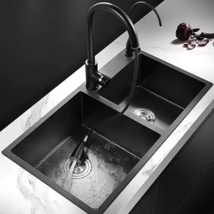 Handmade Stainless Steel Black Nano Sink No Fading Double Bowl Undermount Kitchen Sink