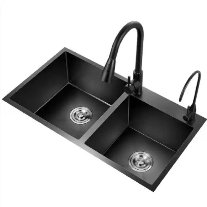 Handmade Stainless Steel Black Nano Sink No Fading Double Bowl Undermount Kitchen Sink