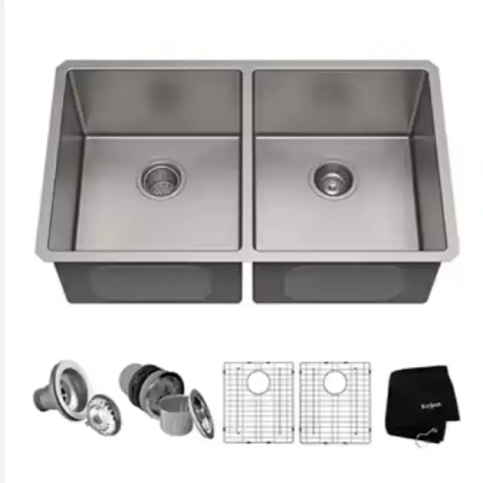 Double Bowl Handmade Sink With Accessories for Kitchen