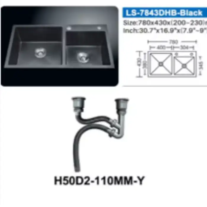 304 Stainless Steel Double Bowl Kitchen Sink Square above Counter Installation with Counter Top Installation