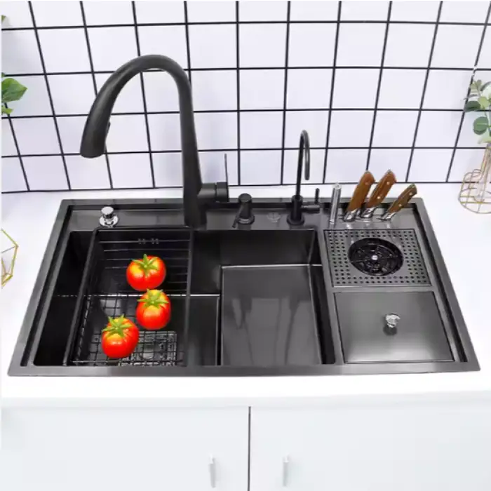 Luxury 304 Stainless Steel Kitchen Sink All-Purpose Utility Smart Multi-Function Single Bowl Nano Cup Washer Cover Accessories