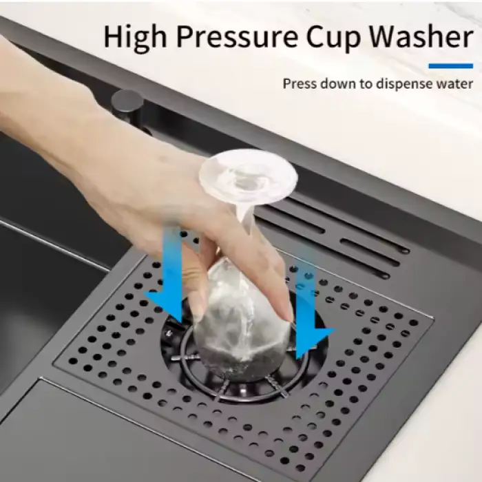 Luxury 304 Stainless Steel Kitchen Sink All-Purpose Utility Smart Multi-Function Single Bowl Nano Cup Washer Cover Accessories