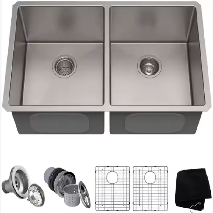 33 inch 18 Gauge Undermount 50 50 Double Bowl Stainless Steel Kitchen Sink