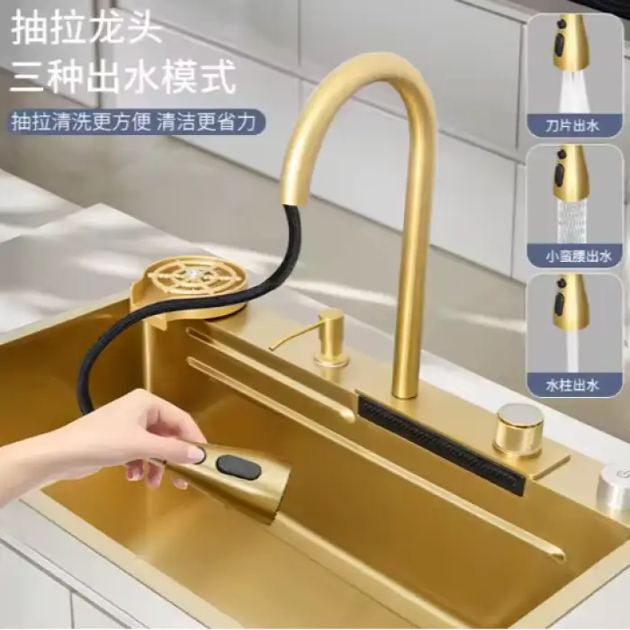 MCBKRPDIO Smart Kitchen Sink - Hand Made Kitchen Sink with Waterfall Design