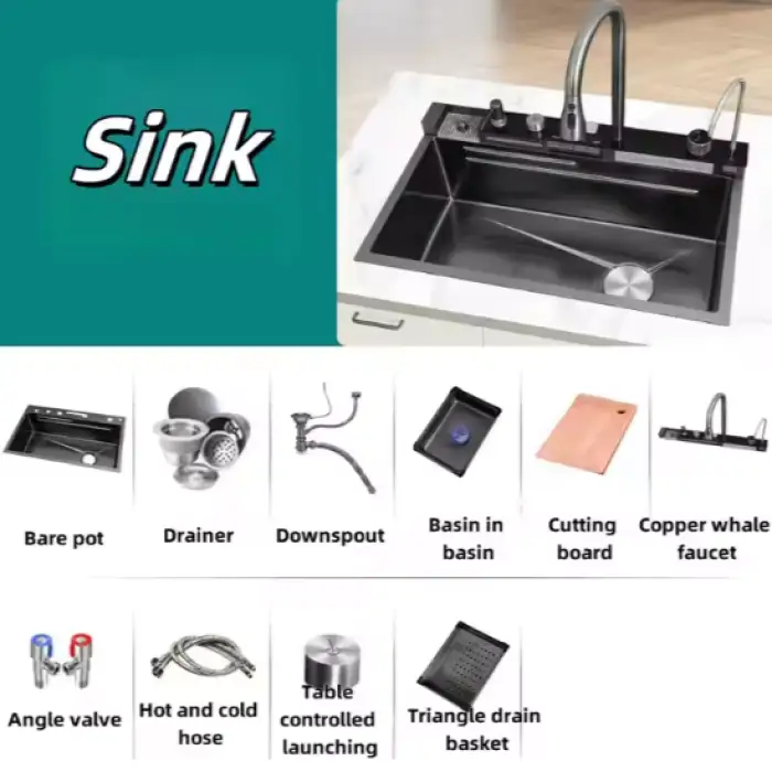 Anti-Scratch Multi Function Kitchen Sink Digital Double Waterfall Workstation Stainless Steel Handmade Kitchen Sink