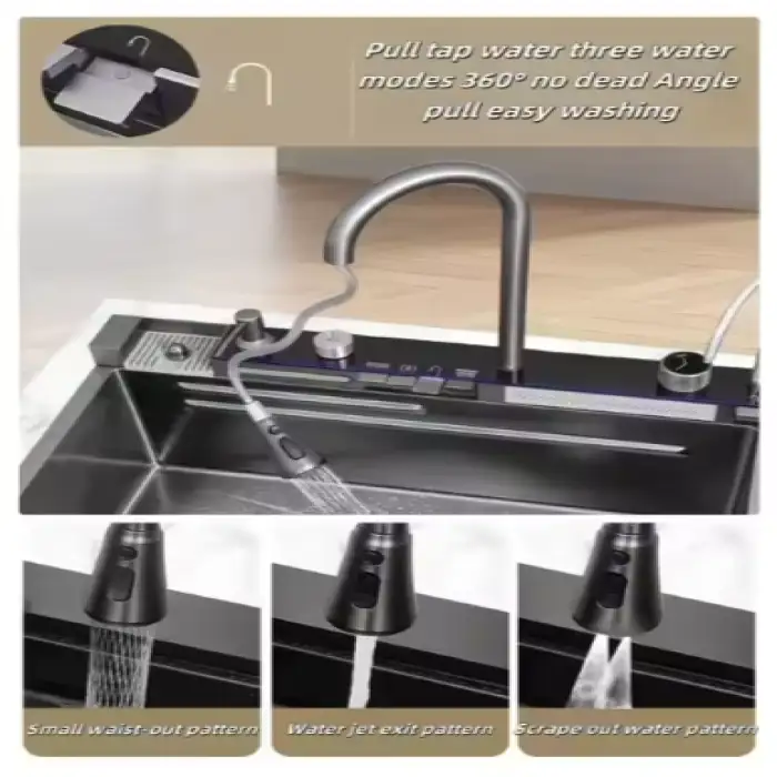 Anti-Scratch Multi Function Kitchen Sink Digital Double Waterfall Workstation Stainless Steel Handmade Kitchen Sink