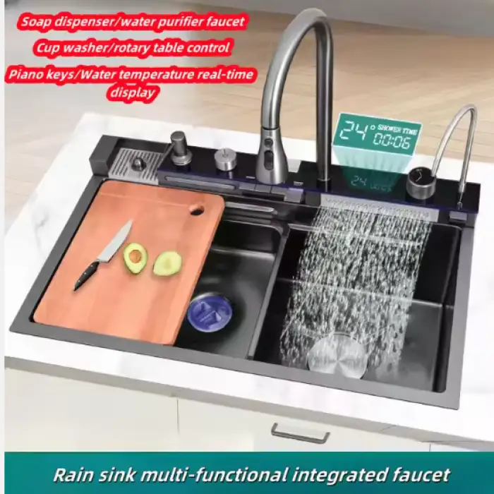 Anti-Scratch Multi Function Kitchen Sink Digital Double Waterfall Workstation Stainless Steel Handmade Kitchen Sink