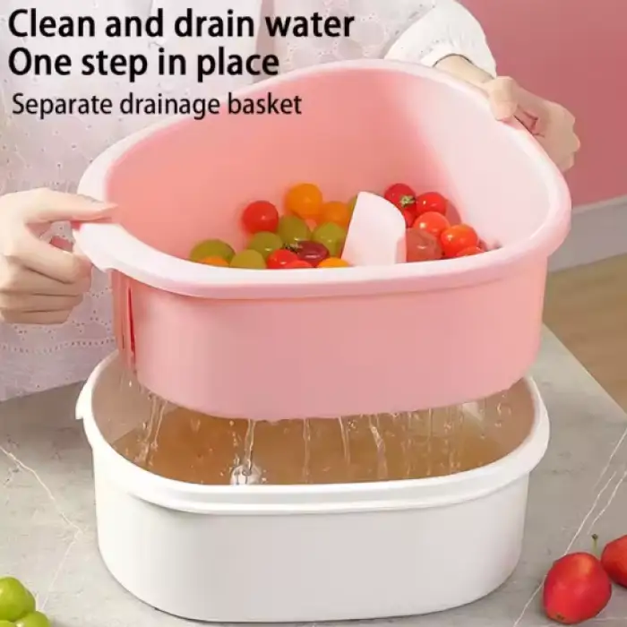 Fruit Washer Brush Drain Basket Vegetable Spinner Food Cleaning Tool