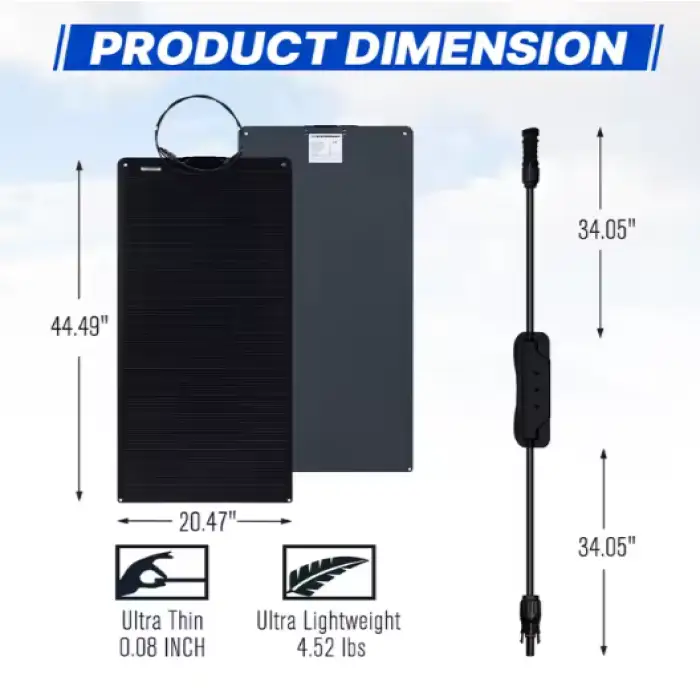 ATEM POWER Monocrystalline 100W ETFE RV Marine 12V Portable Flexible Solar Panel