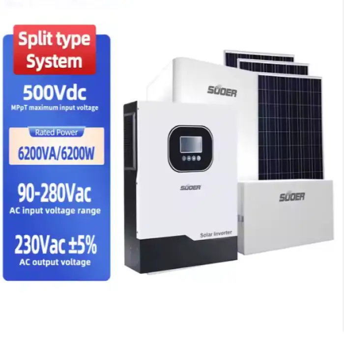 SUOER New 4.2KW 51.2V 100AH Hybrid Solar System Home Inverter Monocrystalline Solar Panel Lithium Ion Battery MPPT Controller