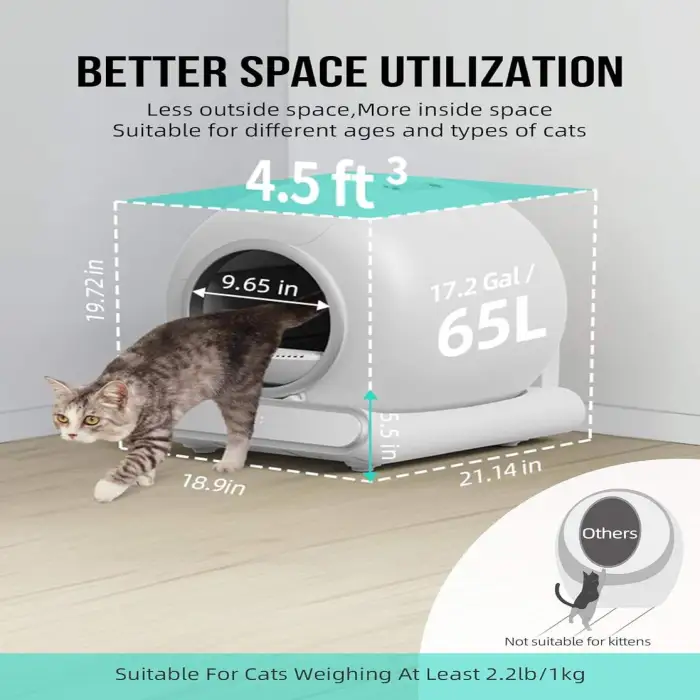 Smart Self-Cleaning Cat Litter Box Automatic Cat Litter Cleaning Robot with 65L Large Capacity APP Control