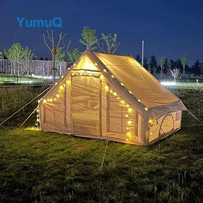 YumuQ Hot Sale Low Price 2-4 Person 12 Sqm 150d Oxford 2 Bedroom Camping Glamping Air Inflatable Tent