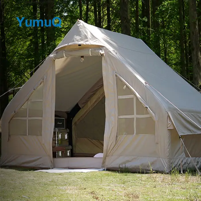 YumuQ Hot Sale Low Price 2-4 Person 12 Sqm 150d Oxford 2 Bedroom Camping Glamping Air Inflatable Tent