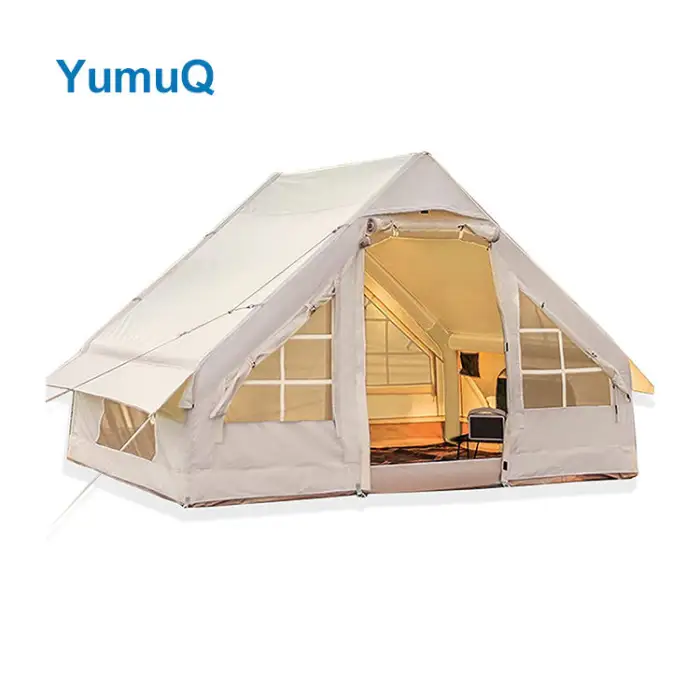 YumuQ Hot Sale Low Price 2-4 Person 12 Sqm 150d Oxford 2 Bedroom Camping Glamping Air Inflatable Tent