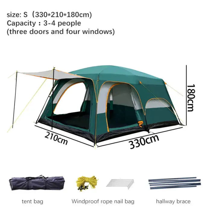 APZ073-2 4 Person Camping Tent Waterproof Large Luxury Family Outdoor Tents