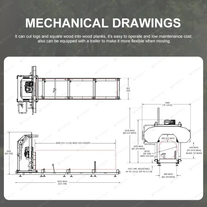 New Trend 2025 Tree Cutter Portable Band Saw Mill Gasoline Engine 28 Inch Wood Portable Machine Band Saw Mill Saw Machines