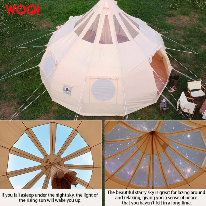 WOQI Four Seasons Waterproof Cotton Canvas Lotus Raincloth Outdoor Home Camping Tent