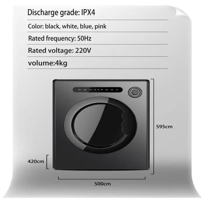 Portable Compact Stainless Steel Tumble Dryer Auto-Electronic Control Panel Front Load for Home Laundry Clothes Dryer