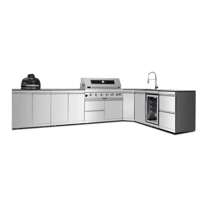 SS304 L-Shape Kitchen Cabinets with 6 Burner Grill Egg Oven and Frid Sink for Outdoor BBQ Grills