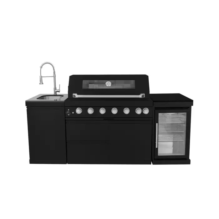 Black Outdoor BBQ Kitchen with Sink & Fridge for Garden or Outdoor