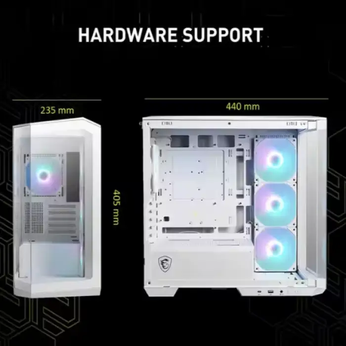 MSI MAG PANO M100R PZ White Premium Mid-Tower Gaming PC Case Tempered Glass Side Panel ARGB 120mm Fans White Color Case