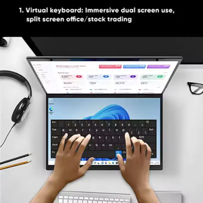 New Ultra Thin Business Laptop 14"+14" Dual Touch Screen 360 Degree Flip Win 11 Intel N95 Cheap Yoga Double Touch Screen Laptop