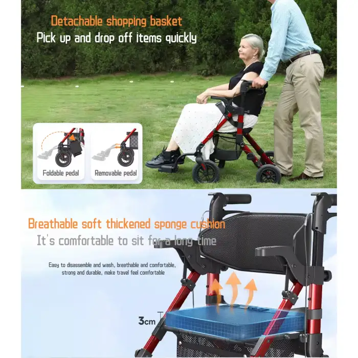 Folding Adult Elderly Rollator Walker for Adults Mobility Walking Aids for Seniors Rehabilitation Device Frame for Disabled