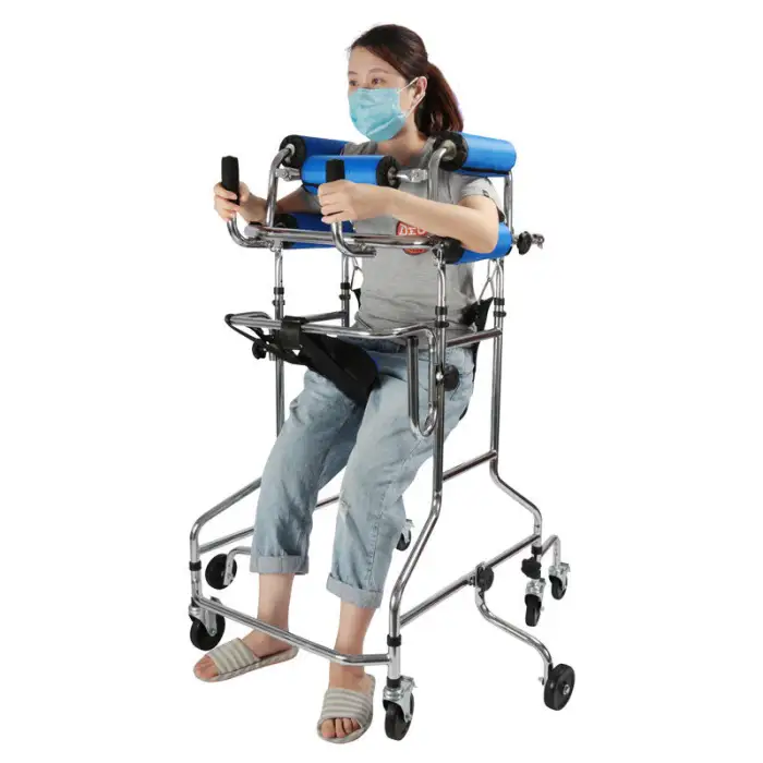 Hemiplegia Walker Stand Frame with Seat Wheel Rehabilitation Equipment Device Folding Height Adjustable Lower Limb Disabled