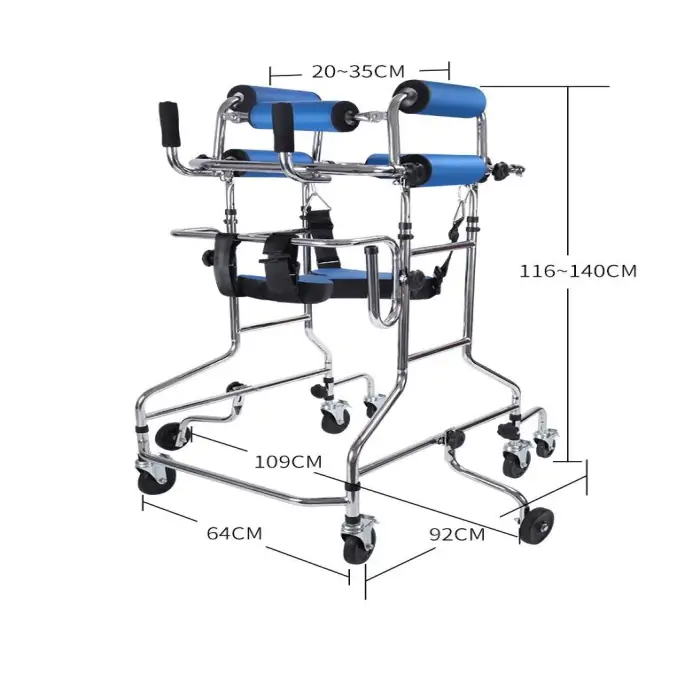 Hemiplegia Walker Stand Frame with Seat Wheel Rehabilitation Equipment Device Folding Height Adjustable Lower Limb Disabled