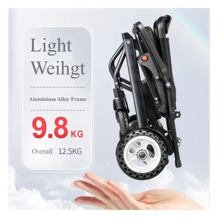 9.8kg Lithium Battery Aluminum Portable Lightweight Foldable Electric Wheelchair for Disabled Power Wheel Chair Adult