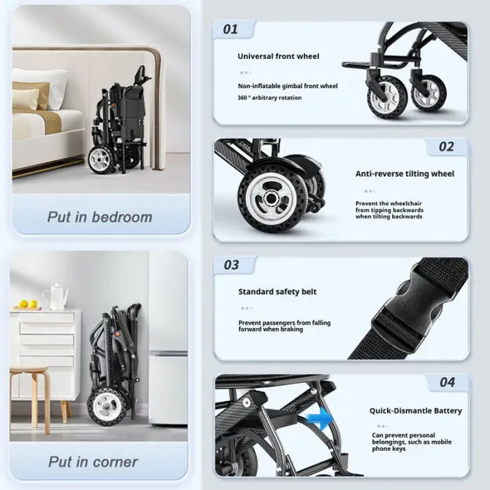 9.8kg Lithium Battery Aluminum Portable Lightweight Foldable Electric Wheelchair for Disabled Power Wheel Chair Adult