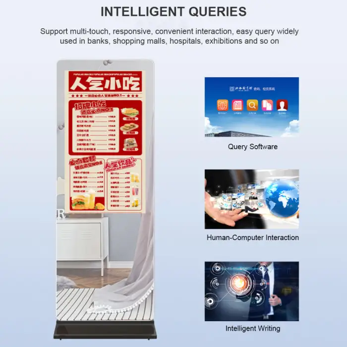 ultra Thin Mirror HD Advertising Screen Floor Standing Totem Digital Signage Advertising Screen