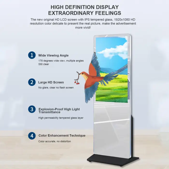 ultra Thin Mirror HD Advertising Screen Floor Standing Totem Digital Signage Advertising Screen