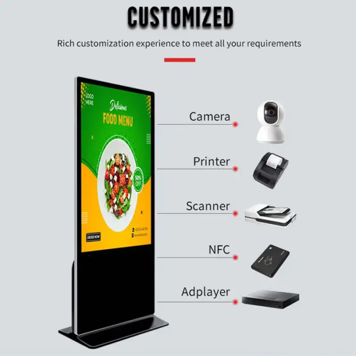 KINGONE Floor Standing LCD TV Video Player Touch Screen Interactive Kiosk Vertical Digital Signage Totem Advertising Display