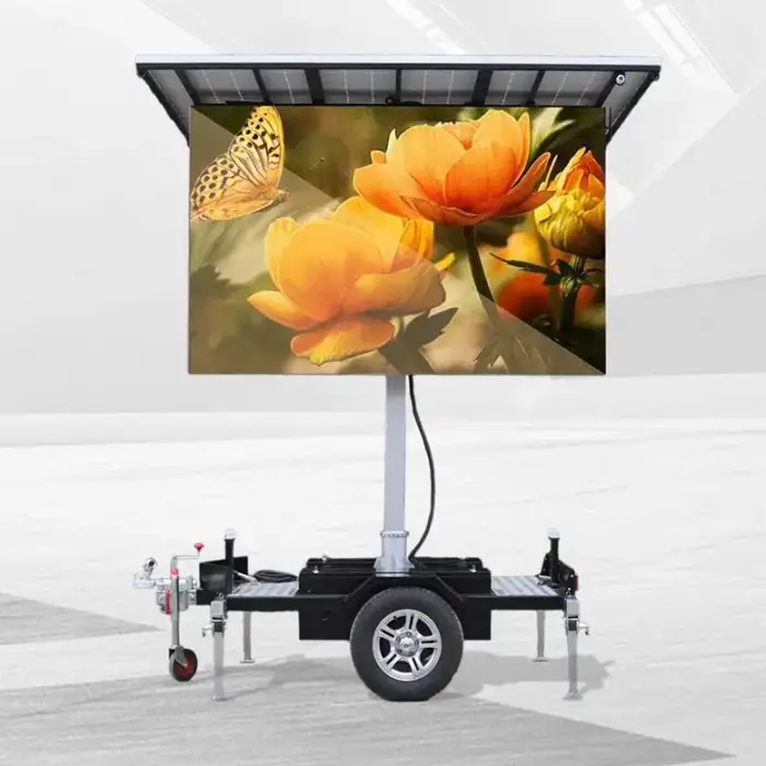 JCT Energy Saving Advertising Mobile Trailer Led Tv Screen with Solar Panels and Battery Management