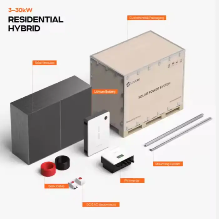 Sunark Home Use Solar Energy System 3Kw 10Kw 20Kw 30Kw Hybrid Solar Pv System With Lithium Battery