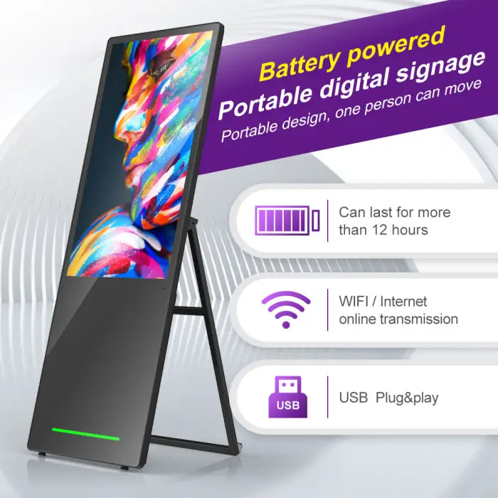 43 Inch Portable Digital Signage Indoor Advertising Player a Type Smart Touch Android Battery Powered LCD Digital Poster