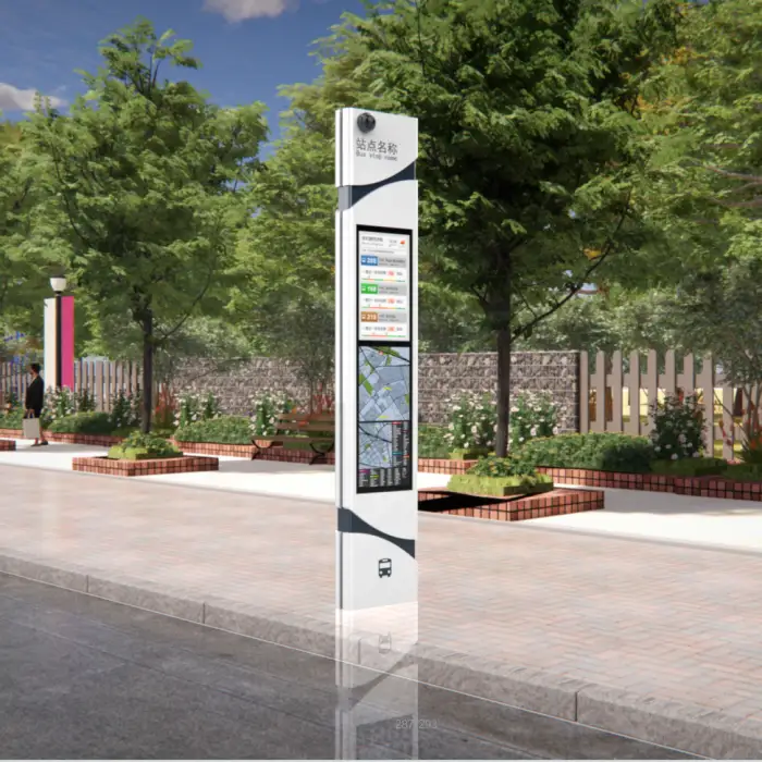 Road Side Urban Public Transport Sign Vertical Pole Ultra-thin Electronic Bus Stop Digital Signage with Light Box