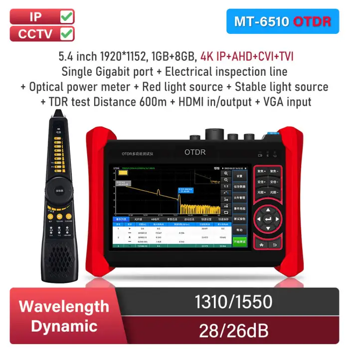 OTDR Tester IP CCTV Tester Monitor 4K 5.4inch Optical Time Domain Reflectomete RActive Fiber Multi VGA IPC Tester