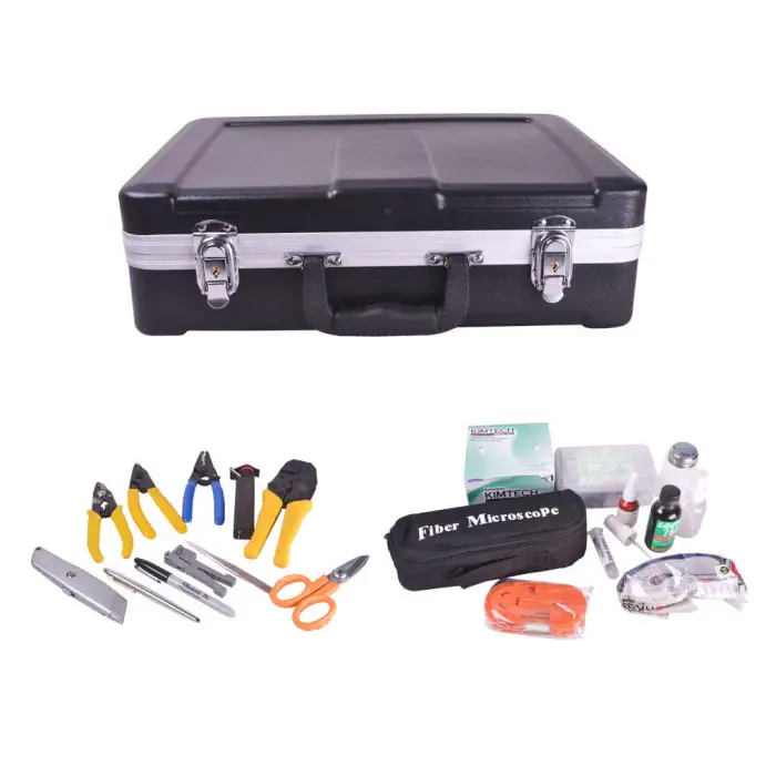 Softel 34 in 1 FTTH fiber optical kit professional optic tool box network tool kits with tweezer microscope stripper