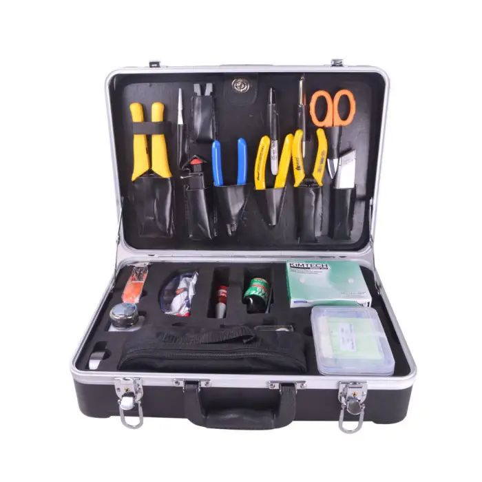 Softel 34 in 1 FTTH fiber optical kit professional optic tool box network tool kits with tweezer microscope stripper